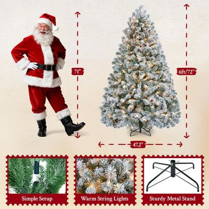 6ft Pre-Lit Snow Flocked Artificial Christmas Tree, 250 Lights