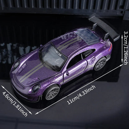 Diecast GT3 RS Model, Alloy Supercar Decor, 11cm Purple Collectible Vehicle with Openable Doors, Premium Ornament for Car Enthus