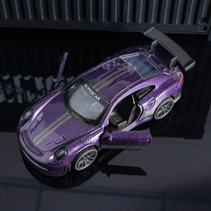 Diecast GT3 RS Model, Alloy Supercar Decor, 11cm Purple Collectible Vehicle with Openable Doors, Premium Ornament for Car Enthus