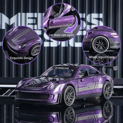 Diecast GT3 RS Model, Alloy Supercar Decor, 11cm Purple Collectible Vehicle with Openable Doors, Premium Ornament for Car Enthus