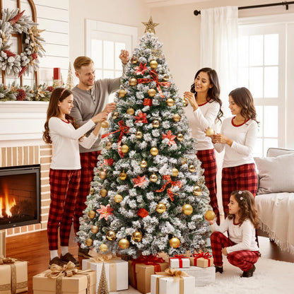 6ft Pre-Lit Snow Flocked Artificial Christmas Tree, 250 Lights