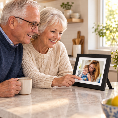 15" Touch Screen WiFi Digital Picture Frame in use at home