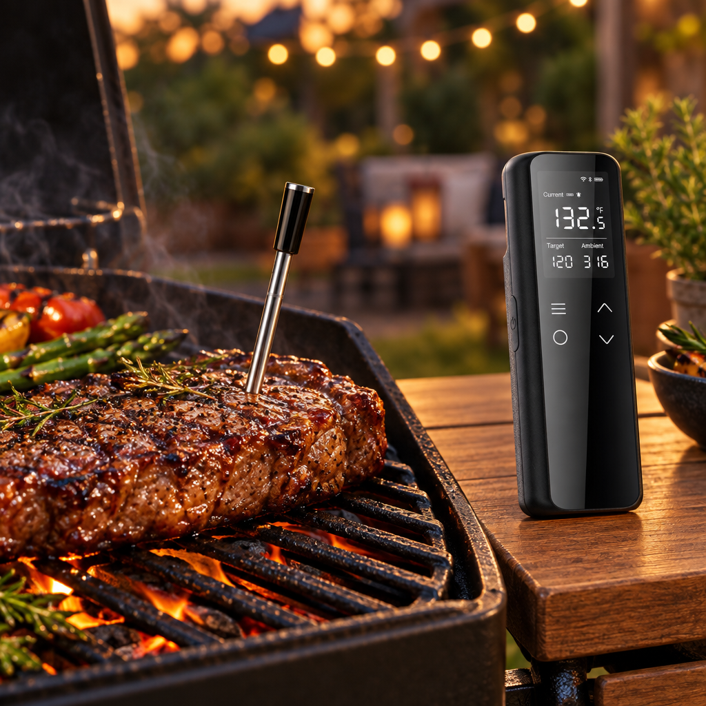 Smart Wireless Meat Thermometer with App in use at home