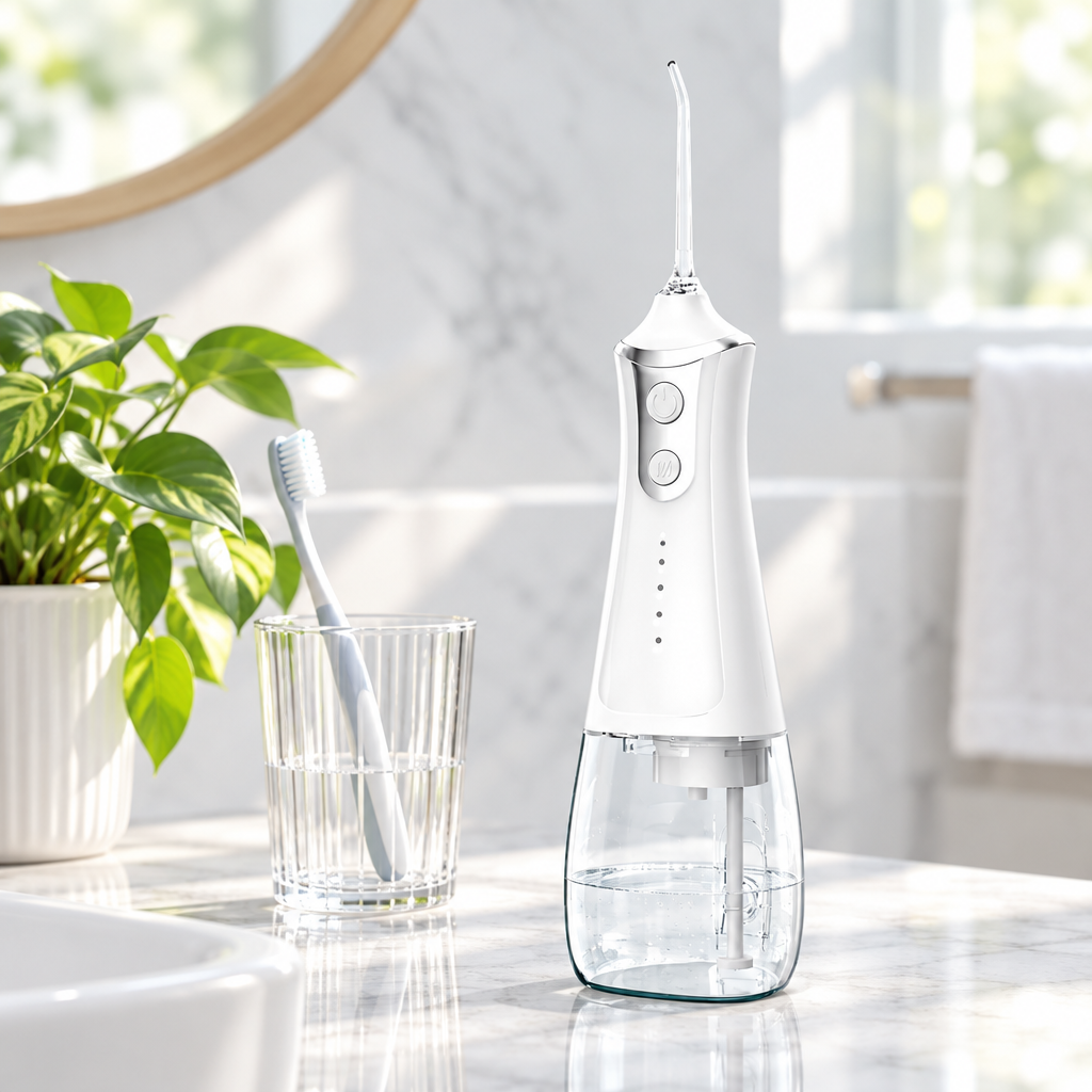 Cordless Water Flosser with 300ml Tank in use at home