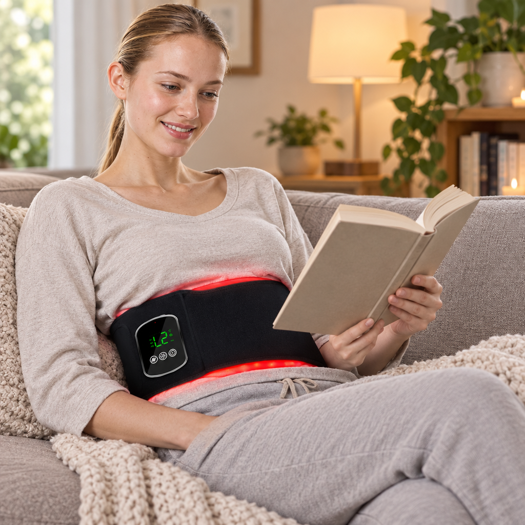 Wireless Red Light Wrap Belt in use at home
